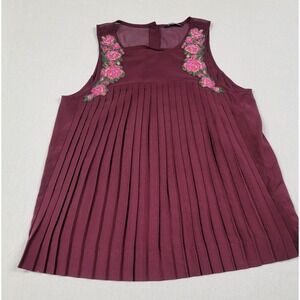 American Eagle Outfitters Burgundy Sleeveless Pleated Top Blouse Women's